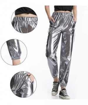 Sets Women's Metallic Shiny Jogger Pants Holographic Hip Hop Sweatpant Tap. - Grey - C718Z3NW87N