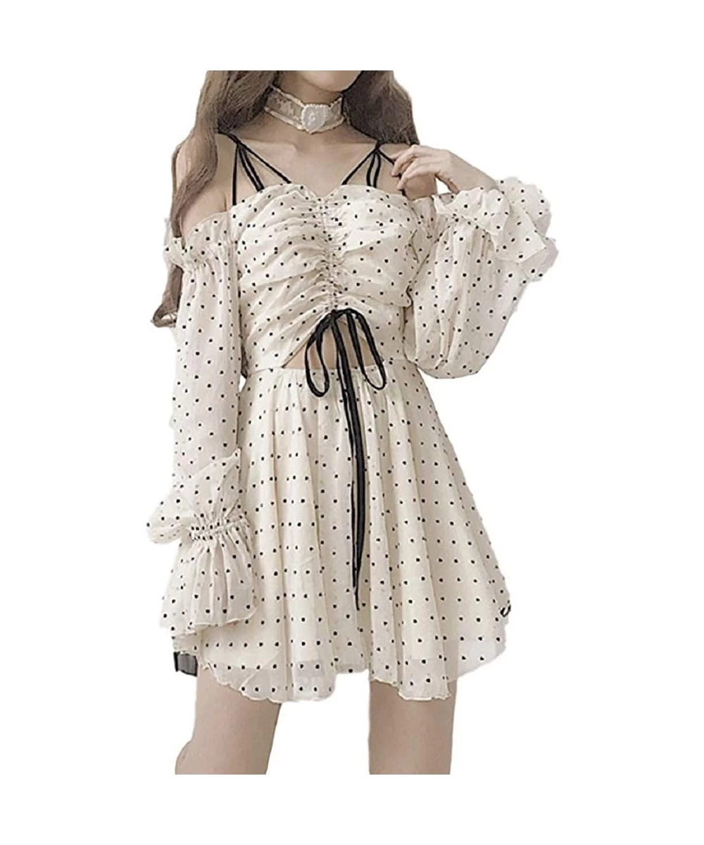 Cover-Ups Japanese Sexy Cute Lolita Women Beach Off Shoulder Chiffon Long Sleeve Dress Swimsuits Cover Ups - C818YAI4ME2