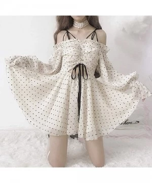 Cover-Ups Japanese Sexy Cute Lolita Women Beach Off Shoulder Chiffon Long Sleeve Dress Swimsuits Cover Ups - C818YAI4ME2