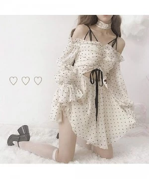 Cover-Ups Japanese Sexy Cute Lolita Women Beach Off Shoulder Chiffon Long Sleeve Dress Swimsuits Cover Ups - C818YAI4ME2