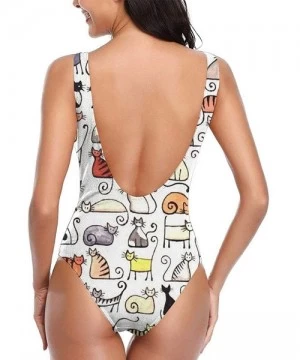 Sets Women's Sexy Backless One Piece Swimsuit Cartoon Dinosaur Swimwear for Women - Cartoon Cute Short Pussy Cat - CT18YEKGL0K