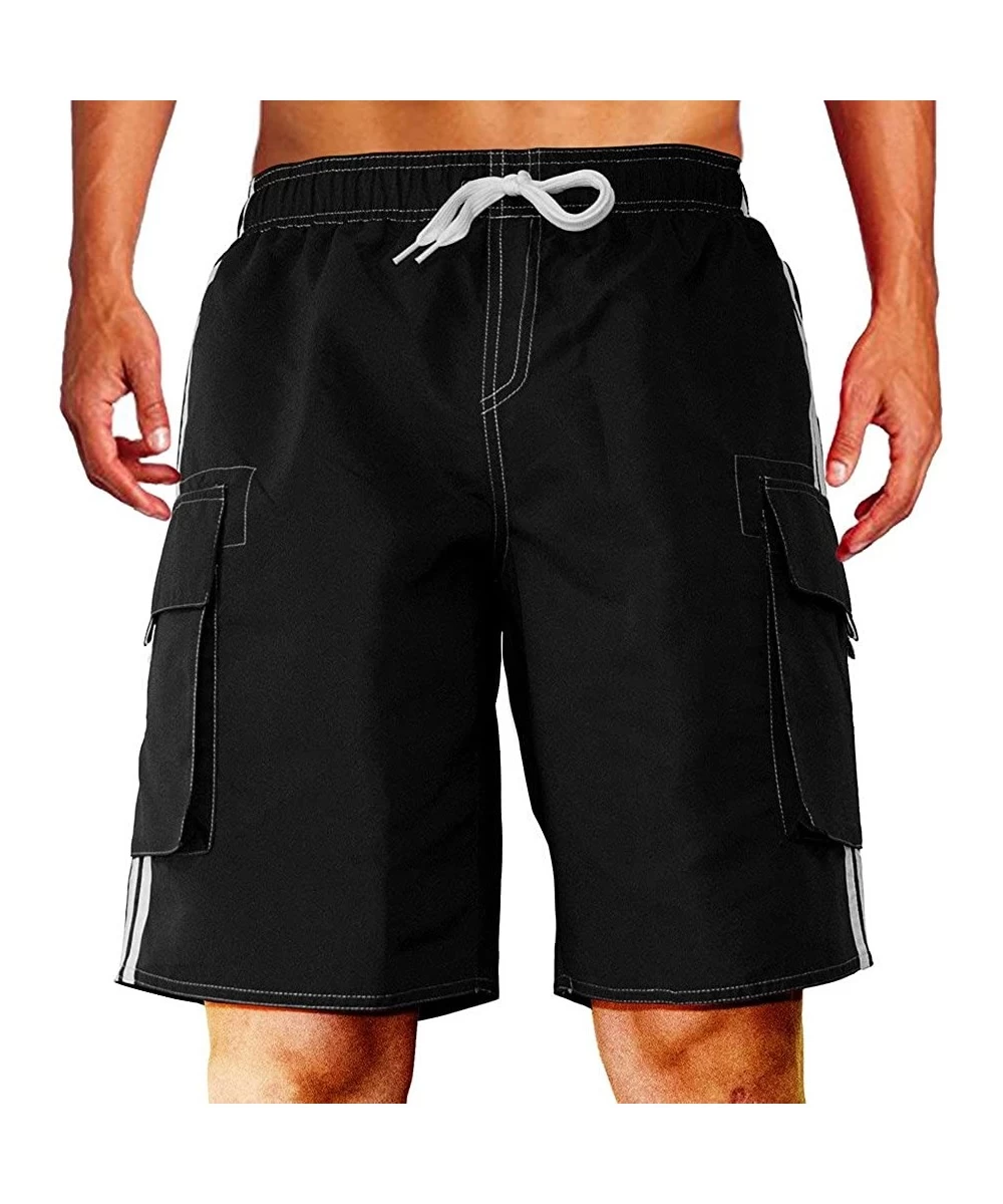 Board Shorts Men's Barracuda Quick Dry Swim Trunks Beach Shorts Board Shorts with Mesh Lining Support - Black - C81822U06W2