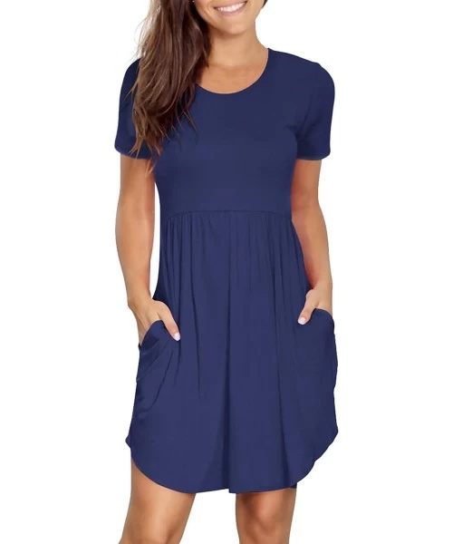 Cover-Ups Womens Dresses Summer Casual Loose Swing Sundress with Pockets - B Navy Blue - CQ19C7075QD