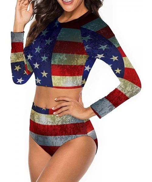 Rash Guards Distressed American Flag Background Vector Bath Suits High Elastic Swimwear Sun Protect Swimsuit Summer Tankini -...