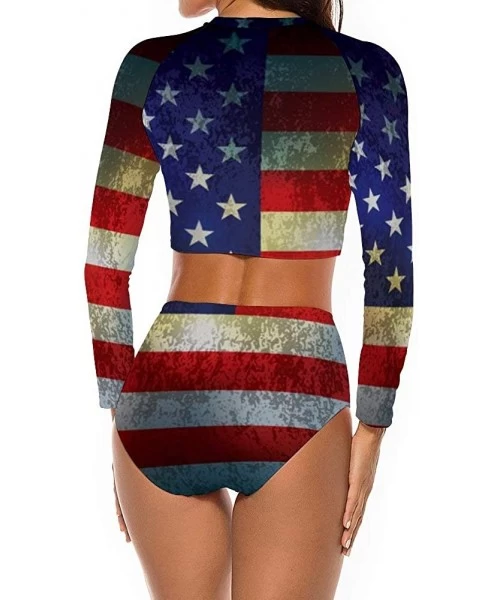 Rash Guards Distressed American Flag Background Vector Bath Suits High Elastic Swimwear Sun Protect Swimsuit Summer Tankini -...