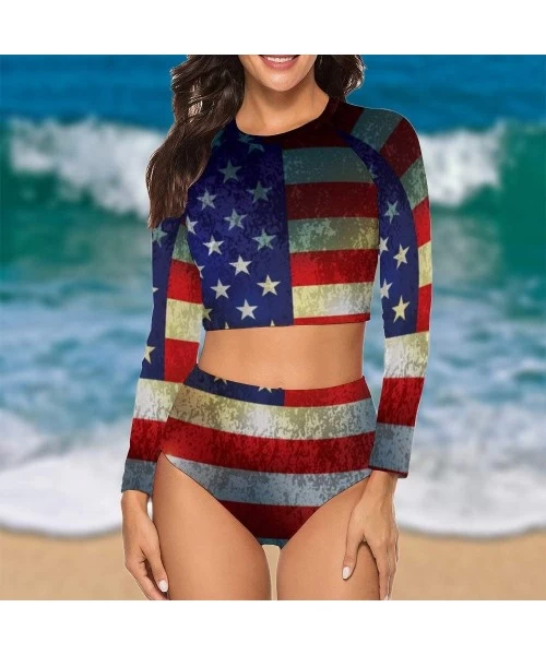 Rash Guards Distressed American Flag Background Vector Bath Suits High Elastic Swimwear Sun Protect Swimsuit Summer Tankini -...