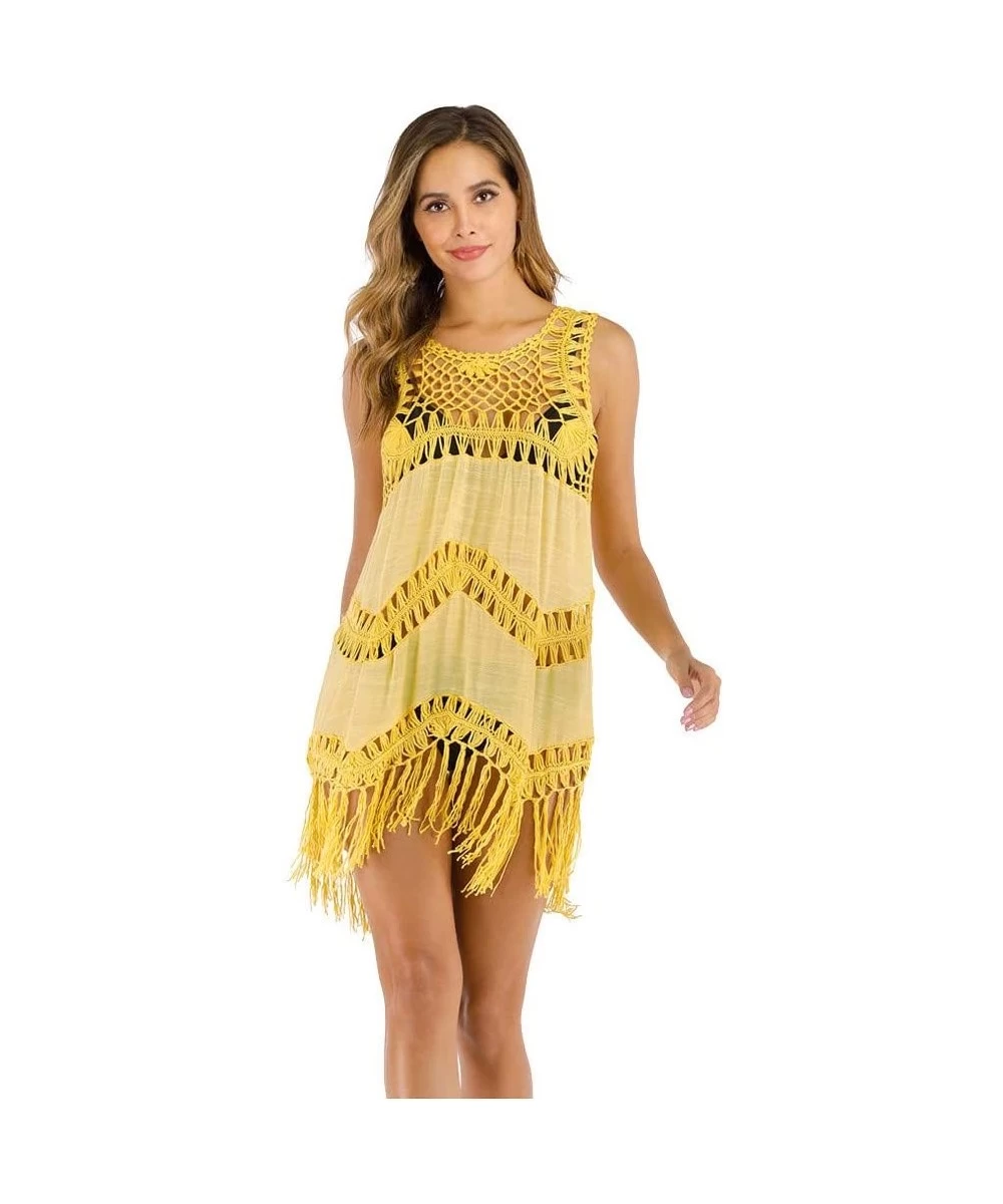 Cover-Ups Women Bathing Cover Up Bikini Swimsuit Swimwear Crochet Smock Beach Cover Up Women's Sleeveless Fringe Backless Bea...