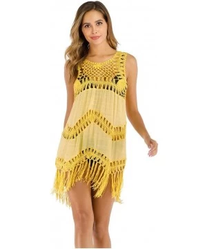 Cover-Ups Women Bathing Cover Up Bikini Swimsuit Swimwear Crochet Smock Beach Cover Up Women's Sleeveless Fringe Backless Bea...