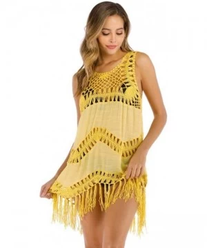 Cover-Ups Women Bathing Cover Up Bikini Swimsuit Swimwear Crochet Smock Beach Cover Up Women's Sleeveless Fringe Backless Bea...