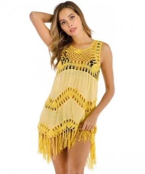 Cover-Ups Women Bathing Cover Up Bikini Swimsuit Swimwear Crochet Smock Beach Cover Up Women's Sleeveless Fringe Backless Bea...