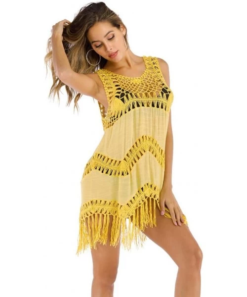 Cover-Ups Women Bathing Cover Up Bikini Swimsuit Swimwear Crochet Smock Beach Cover Up Women's Sleeveless Fringe Backless Bea...