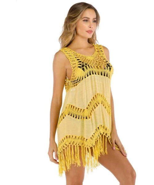 Cover-Ups Women Bathing Cover Up Bikini Swimsuit Swimwear Crochet Smock Beach Cover Up Women's Sleeveless Fringe Backless Bea...