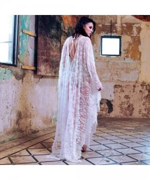 Cover-Ups Women Bathing Suits Long Cover Up Kaftan Tunic Loose Kimono Beach Dress Summer Swimsuits - Lace/White - CP18SLZ2IEN