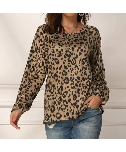 Tops Women Tee Loose Casual Long Sleeve Plus Size Round Neck Printed T Shirts Blouse Tops - Yellow - CK1952DM0Z8