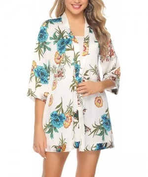 Cover-Ups Women 3/4 Sleeve Floral Chiffon Casual Loose Kimono Cardigan Capes - White 2 - CU18SXYNOOZ