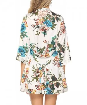 Cover-Ups Women 3/4 Sleeve Floral Chiffon Casual Loose Kimono Cardigan Capes - White 2 - CU18SXYNOOZ