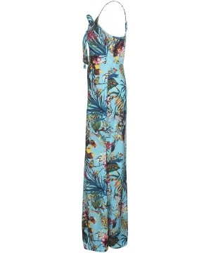 Cover-Ups Women's Summer Floral Spaghetti Strap Maxi Dresses Sexy V-Neck Beach Boho Tropical Long Sundress - Light Blue - CN1...