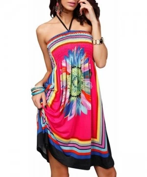 Cover-Ups Women Sexy Floral Bohemian Beach Dress Bikini Cover Up - Red(halter) - CC12L8EQ25F