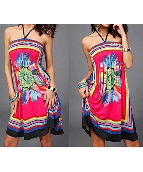 Cover-Ups Women Sexy Floral Bohemian Beach Dress Bikini Cover Up - Red(halter) - CC12L8EQ25F