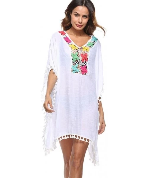 Cover-Ups Summer Women's Bathing Suit Cover Up Beach Bikini Swimsuit Swimwear Crochet Dress (Free Size- White) - White - CA18...