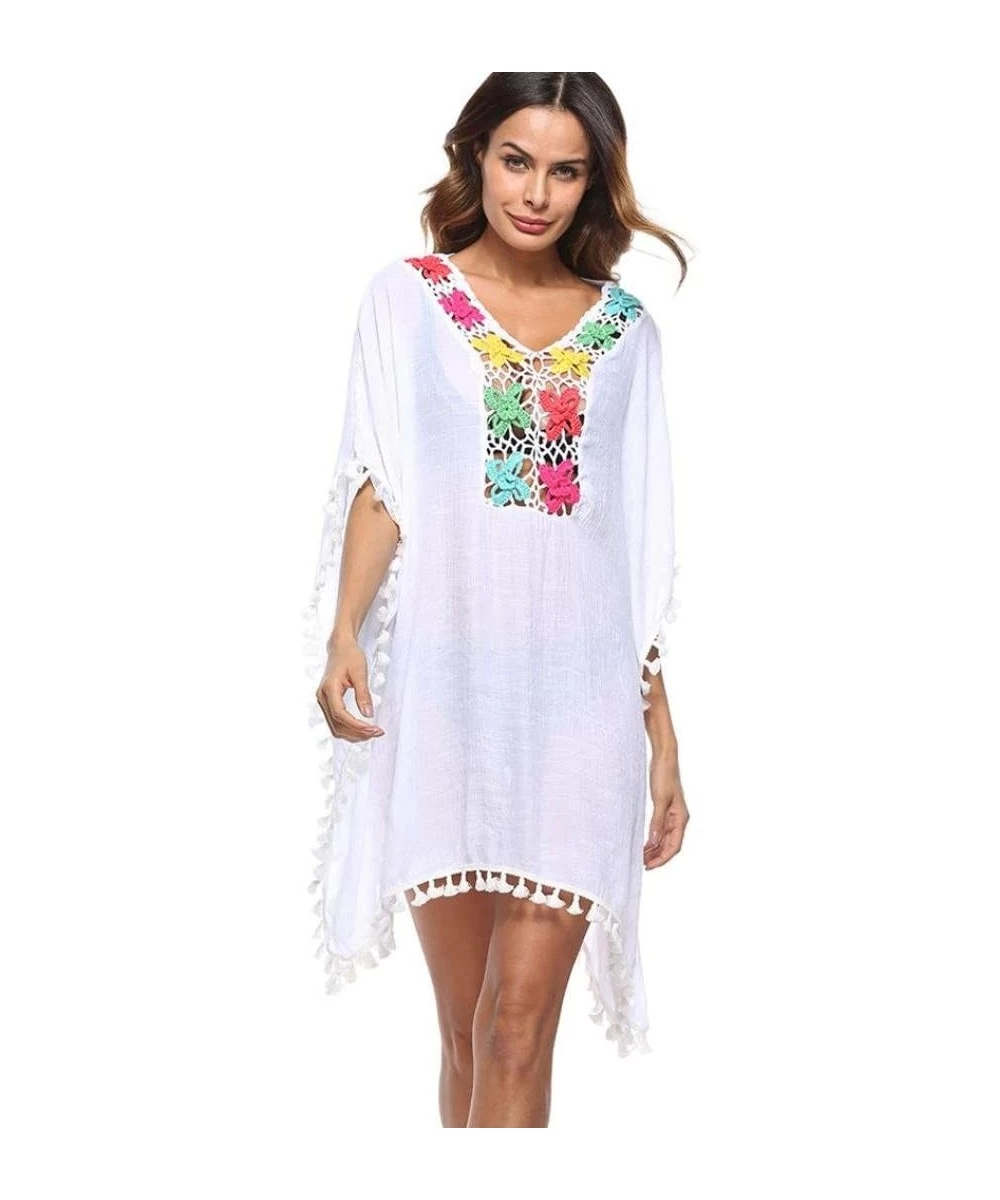 Cover-Ups Summer Women's Bathing Suit Cover Up Beach Bikini Swimsuit Swimwear Crochet Dress (Free Size- White) - White - CA18...