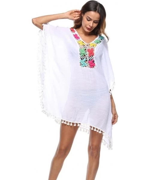 Cover-Ups Summer Women's Bathing Suit Cover Up Beach Bikini Swimsuit Swimwear Crochet Dress (Free Size- White) - White - CA18...