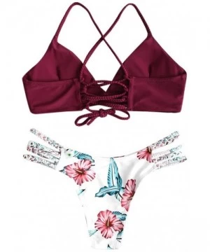 Sets Rusty Bathing Suit Two Piece Strappy Bikini Set Back Criss Cross Swimwear Sunflower Tanga - Wine - CG18SAH0WRI