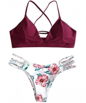 Sets Rusty Bathing Suit Two Piece Strappy Bikini Set Back Criss Cross Swimwear Sunflower Tanga - Wine - CG18SAH0WRI