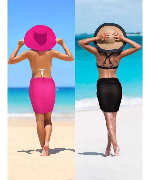 Cover-Ups 2 Pieces Women Beach Wrap Sarong Cover Up Chiffon Swimsuit Wrap Skirts - Black and Rose Red - CM18SRYUGY0