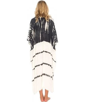 Cover-Ups Womens Casual Loose Kimono Cardigan Tie Dye Beach Coverups Plus Size - Black - CN18T60424S