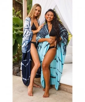 Cover-Ups Womens Casual Loose Kimono Cardigan Tie Dye Beach Coverups Plus Size - Black - CN18T60424S