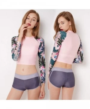 Rash Guards Women Bikini Swimwear Long Sleeve Crop Shirt Top Thong Bottom Swimsuit Beach Bathing Suit - H-pink - CQ197KM6T7S