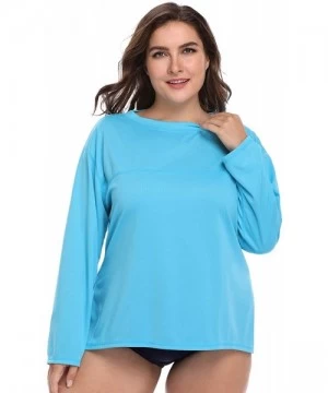 Rash Guards Women's Plus Size Long Sleeve Rash Guard Top Zip Front UPF 50 Swim Shirt - Solid Blue - C718SZ8TI0N