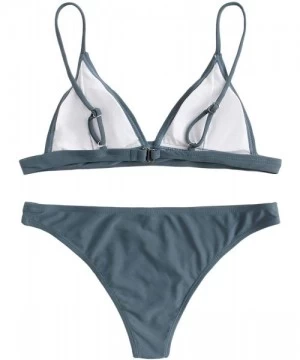 Sets Women's Seam Detail Straps Padded Triangle Bralette Bikini - Grey - CL18QQOEI94