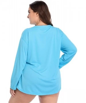 Rash Guards Women's Plus Size Long Sleeve Rash Guard Top Zip Front UPF 50 Swim Shirt - Solid Blue - C718SZ8TI0N