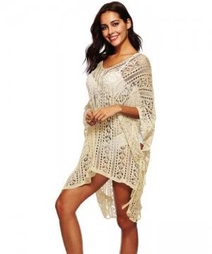 Cover-Ups Women's Summer Beach Dress Splice Swimwear Coverup Plus Size Crochet Tunic Beach Wear - Beige - CV18GG2D2A5