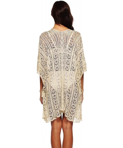 Cover-Ups Women's Summer Beach Dress Splice Swimwear Coverup Plus Size Crochet Tunic Beach Wear - Beige - CV18GG2D2A5