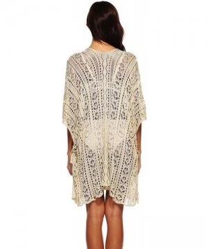 Cover-Ups Women's Summer Beach Dress Splice Swimwear Coverup Plus Size Crochet Tunic Beach Wear - Beige - CV18GG2D2A5