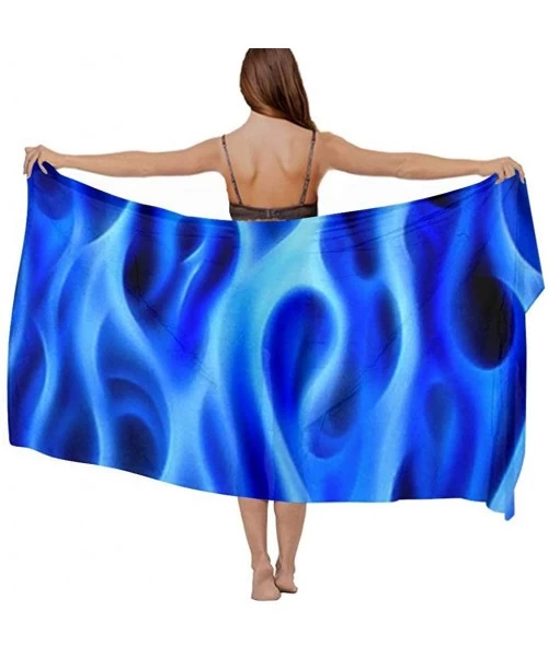 Cover-Ups Women Girls Fashion Chiffon Beach Bikini Cover Up Sunscreen Wrap Scarves - Blue Flame Fire - C1196SYXTMX