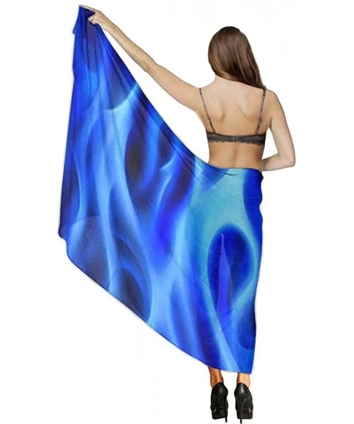 Cover-Ups Women Girls Fashion Chiffon Beach Bikini Cover Up Sunscreen Wrap Scarves - Blue Flame Fire - C1196SYXTMX