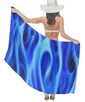 Cover-Ups Women Girls Fashion Chiffon Beach Bikini Cover Up Sunscreen Wrap Scarves - Blue Flame Fire - C1196SYXTMX