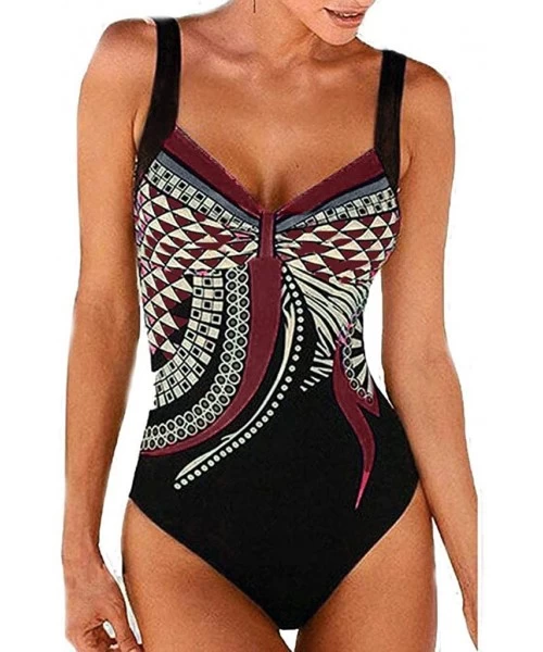 One-Pieces Women's Padded Push One Piece V-Neck Swimsuits Ruched Front Tummy Control Bathing Suits Coastal V-Neck Swimwear Mo...