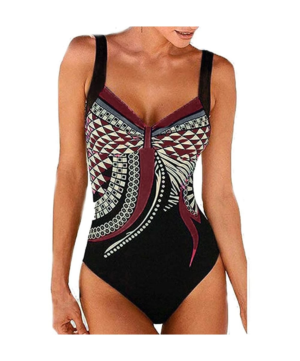 One-Pieces Women's Padded Push One Piece V-Neck Swimsuits Ruched Front Tummy Control Bathing Suits Coastal V-Neck Swimwear Mo...