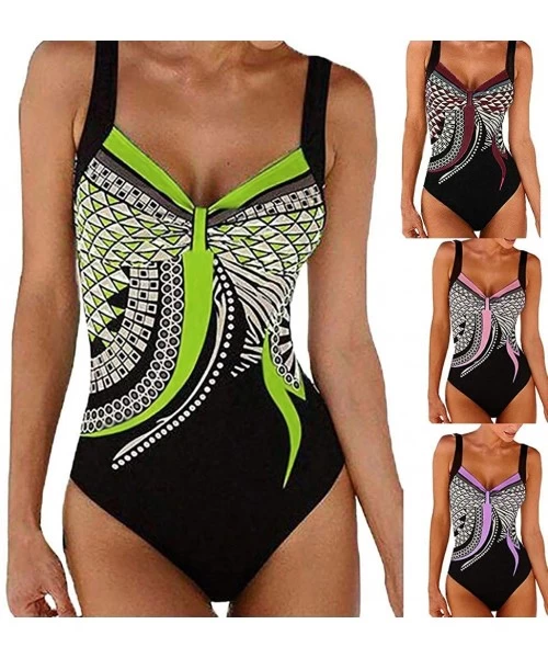 One-Pieces Women's Padded Push One Piece V-Neck Swimsuits Ruched Front Tummy Control Bathing Suits Coastal V-Neck Swimwear Mo...