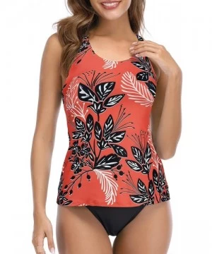 Racing Women's Two Piece Tankini Swimsuit Floral Tank Top Bikinis Padded Swimwear with Boyshorts - Red Floral Print - CD196OM...