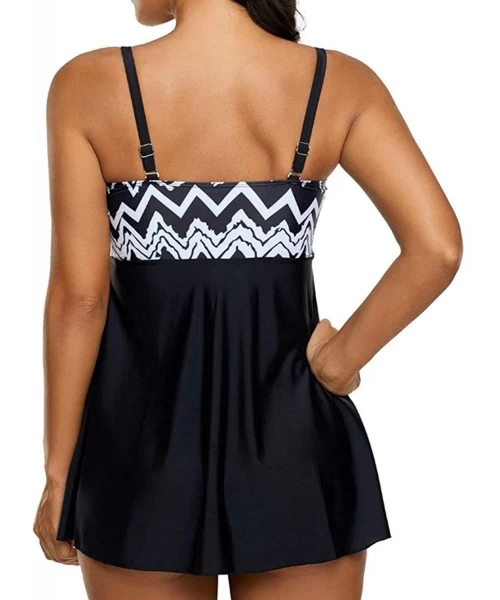 Sets Ladies Vintage Chevron Tankini Set 2ps for Women Ruched Padded Flyaway Top with Triangle Brief Bottom Swimwear - A-chevr...