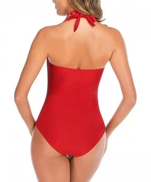 Tops Women's One Piece Swimsuit Tankini SFE Backless Halter Tummy Control High Waisted Push Up Padded Swimwear Monokini Red -...