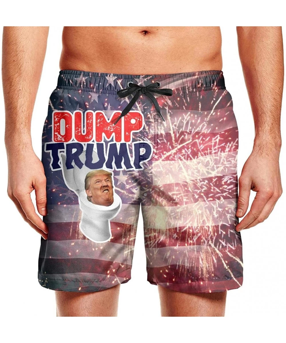 Board Shorts Donald-Trump-Pissing-ON-CNN- for Men Bathing Suits Adjustable Printed Running Shorts - Dump Trump Button - C5196...