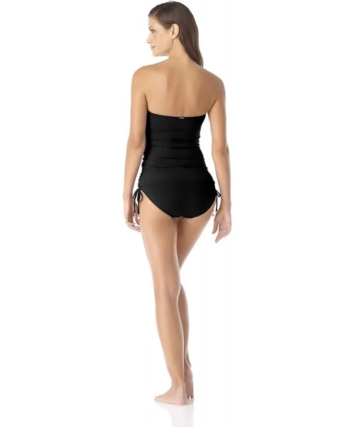 One-Pieces Women's Twist Front Shirred One Piece Swimsuit - Black - CX18K2Y5YOX