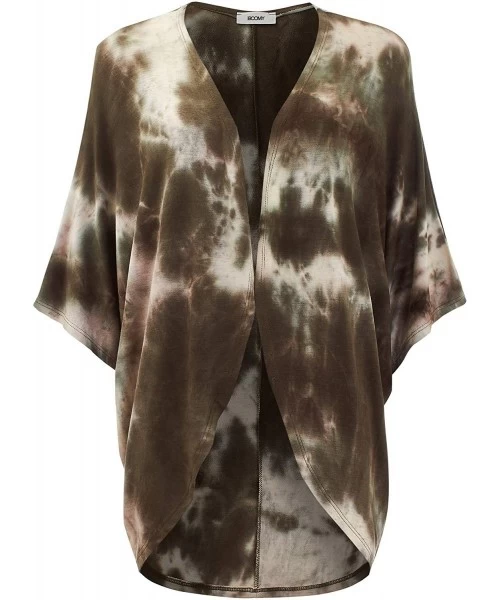 Cover-Ups Women's Tie Dye Beach Wear Swimsuit - Print Kimono Sheer Loose Cardigan Capes - Bikini Cover Ups - Olive_1 - CW18X6...